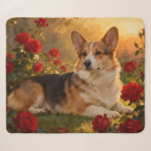 Corgi in the Roses VI Sherpa Blanket