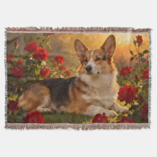 Corgi in the Roses VI Throw Blanket
