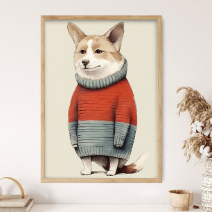 Corgi In Winter Sweater, Funny Dog Decor, Cute Coz Poster