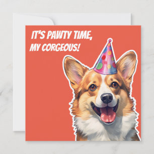 Corgi It's Birthday party time my corgeous Invitation