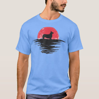 Corgi Japanese Sunset Retro Dog Red T-Shirt