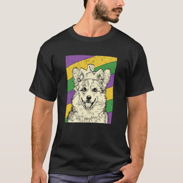 Corgi Jester Mardi Gras Dog Mom or Dad T-Shirt (Front)