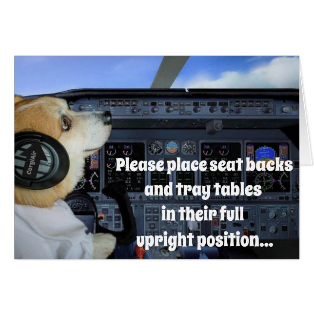 Corgi jet pilot birthday card (Front Horizontal)