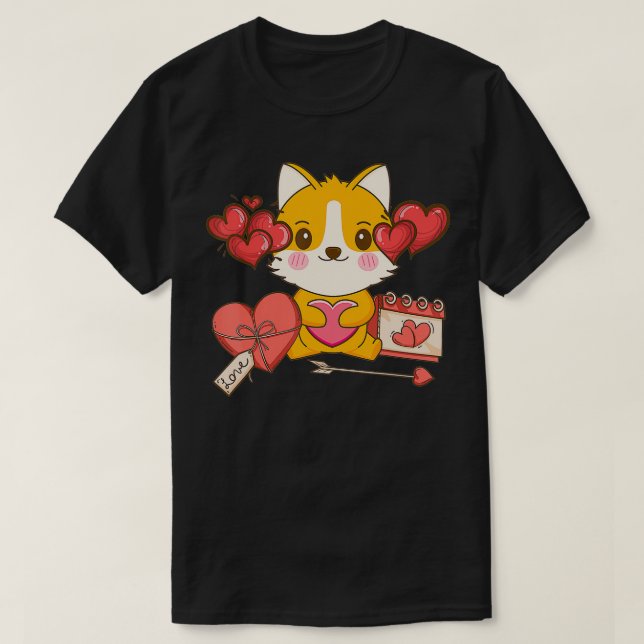 Corgi Kawaii Valentines Day Cute Doggie Puppy VDay T-Shirt (Design Front)