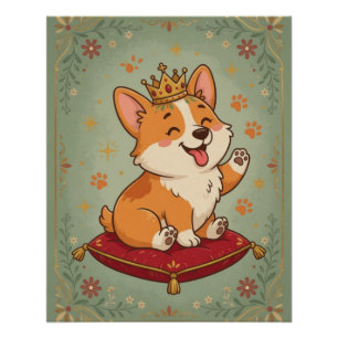 Corgi King Royal Cute Corgi Dog Lover Wall Poster