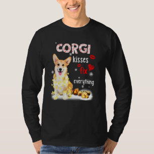 Corgi Kisses Fix Everything Christmas Light Pajama T-Shirt