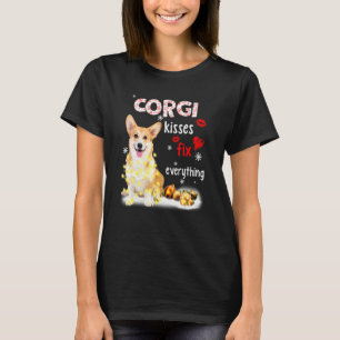 Corgi Kisses Fix Everything Christmas Light Pajama T-Shirt