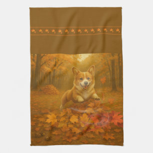 Corgi Leaf Leap Kitchen Towels