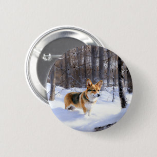 Corgi Let It Snow Christmas 6 Cm Round Badge