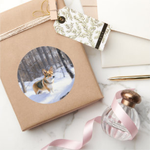 Corgi Let It Snow Christmas Classic Round Sticker