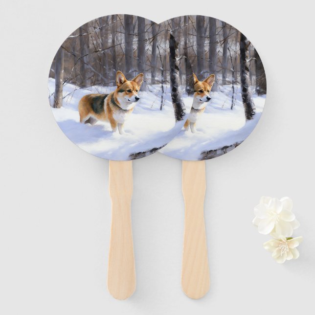 Corgi Let It Snow Christmas Hand Fan (Front and Back)
