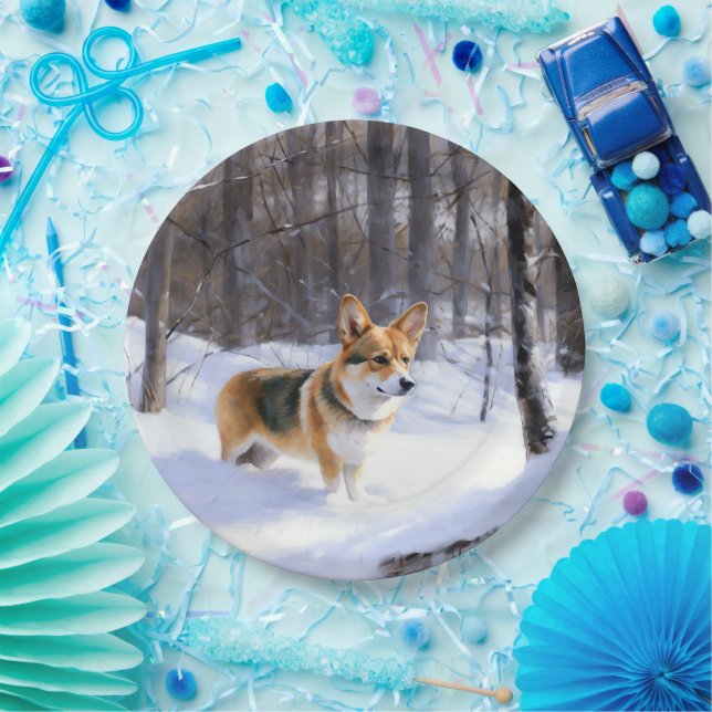 Corgi Let It Snow Christmas Paper Plate (Party)