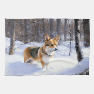 Corgi Let It Snow Christmas Tea Towel
