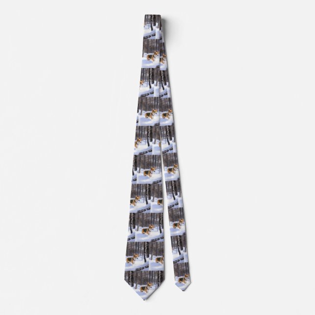 Corgi Let It Snow Christmas Tie (Front)