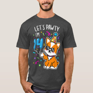 Corgi Lets Pawty Im 14th Birthday 14 Years Old Tee