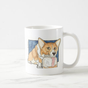 Corgi licking the Peanut Butter Jar Coffee Mug