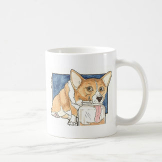 Corgi licking the Peanut Butter Jar Coffee Mug