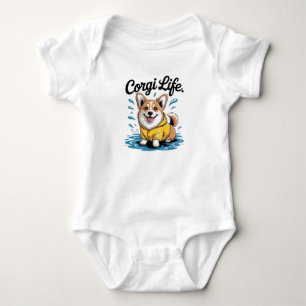 Corgi Life – Cute Dog in Raincoat Vintage Baby Bodysuit