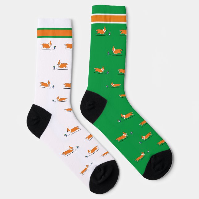 Corgi Life | Men Socks | Red w. Tail | Green (Right)