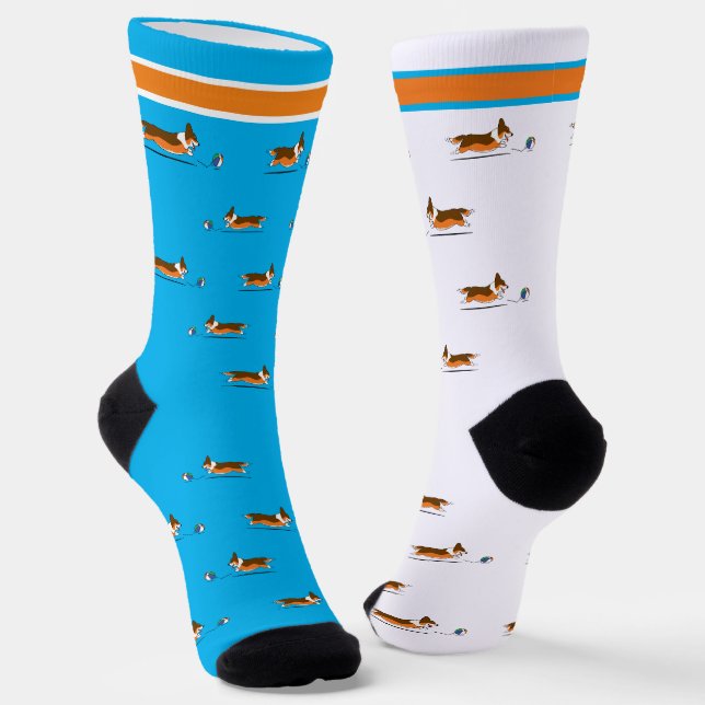 Corgi Life | Men Socks | Tri w. Tail v1 | Blue (Angled)