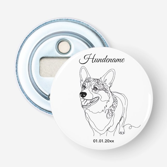 Corgi Line Art personalized dog Bottle Opener (Front)