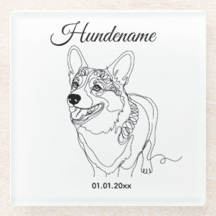 Corgi Line Art personalized dog Glass Coaster