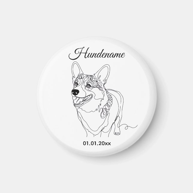 Corgi Line Art personalized dog Magnet (Front)