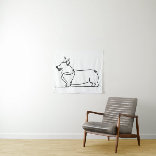 Corgi Line Drawing Tapestry