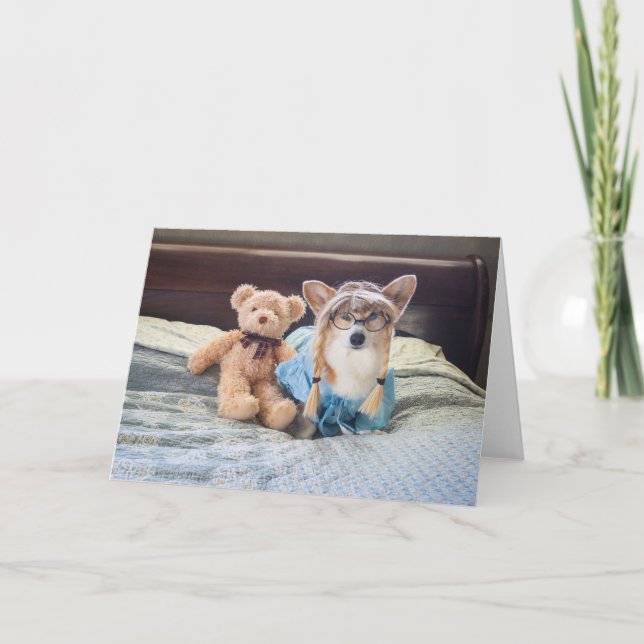 Corgi Little Girl in Bed Blank Card (Front)