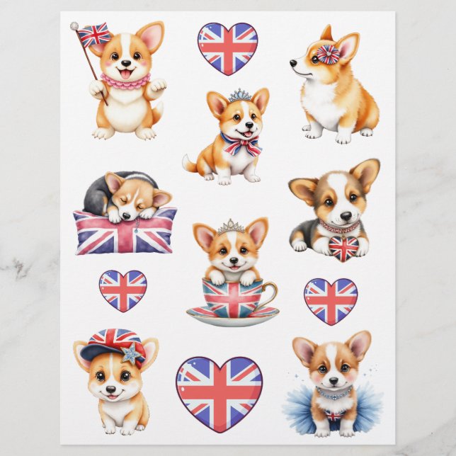 Corgi London Collage Scrapbook Paper (Front)