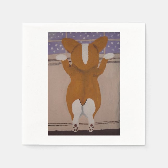 Corgi looking out window napkin (Front)