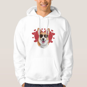 Corgi Love Cool Sunglasses Surrounded by Hearts Hoodie