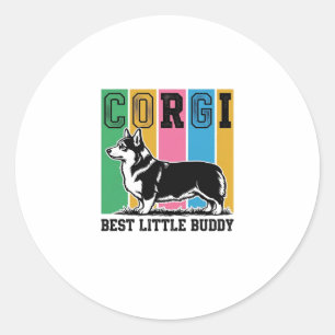 Corgi Love Shirt Vintage Engraving Dog Silhouette_ Classic Round Sticker