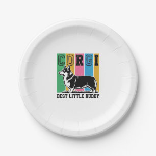 Corgi Love Shirt Vintage Engraving Dog Silhouette_ Paper Plate