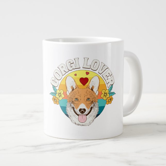 CORGI LOVER rainbow Large Coffee Mug (Front Right)
