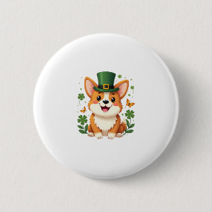 Corgi Lover Shamrock Happy St Patricks Day 6 Cm Round Badge
