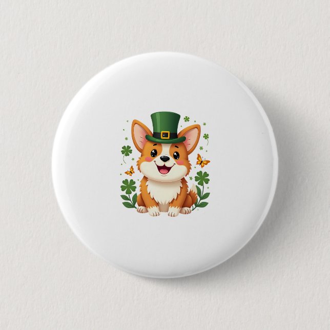 Corgi Lover Shamrock Happy St Patricks Day 6 Cm Round Badge (Front)
