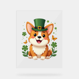 Corgi Lover Shamrock Happy St Patricks Day Acrylic Sign