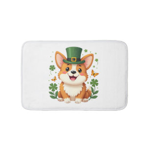 Corgi Lover Shamrock Happy St Patricks Day Bath Mat