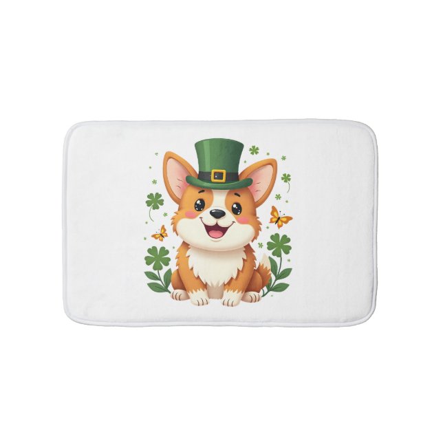 Corgi Lover Shamrock Happy St Patricks Day Bath Mat (Front)