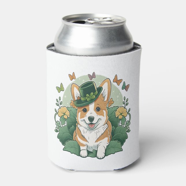 Corgi Lover Shamrock Happy St Patricks Day Can Cooler (Can Front)