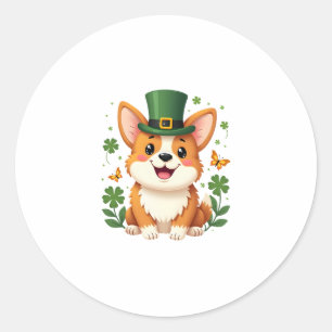 Corgi Lover Shamrock Happy St Patricks Day Classic Round Sticker