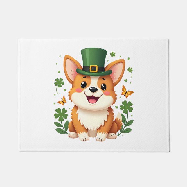 Corgi Lover Shamrock Happy St Patricks Day Doormat (Front)