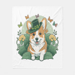 Corgi Lover Shamrock Happy St Patricks Day Fleece Blanket