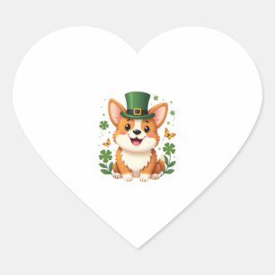 Corgi Lover Shamrock Happy St Patricks Day Heart Sticker
