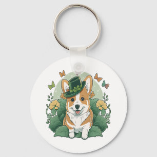 Corgi Lover Shamrock Happy St Patricks Day Key Ring
