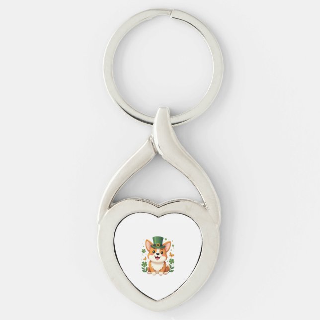 Corgi Lover Shamrock Happy St Patricks Day Key Ring (Front)