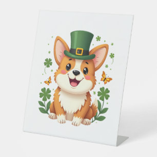 Corgi Lover Shamrock Happy St Patricks Day Pedestal Sign