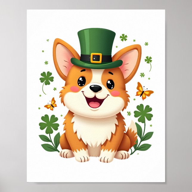 Corgi Lover Shamrock Happy St Patricks Day Poster (Front)