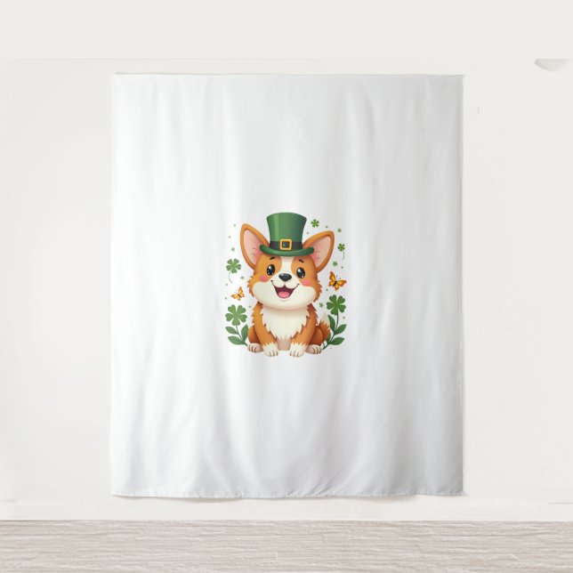 Corgi Lover Shamrock Happy St Patricks Day Tapestry (Front)